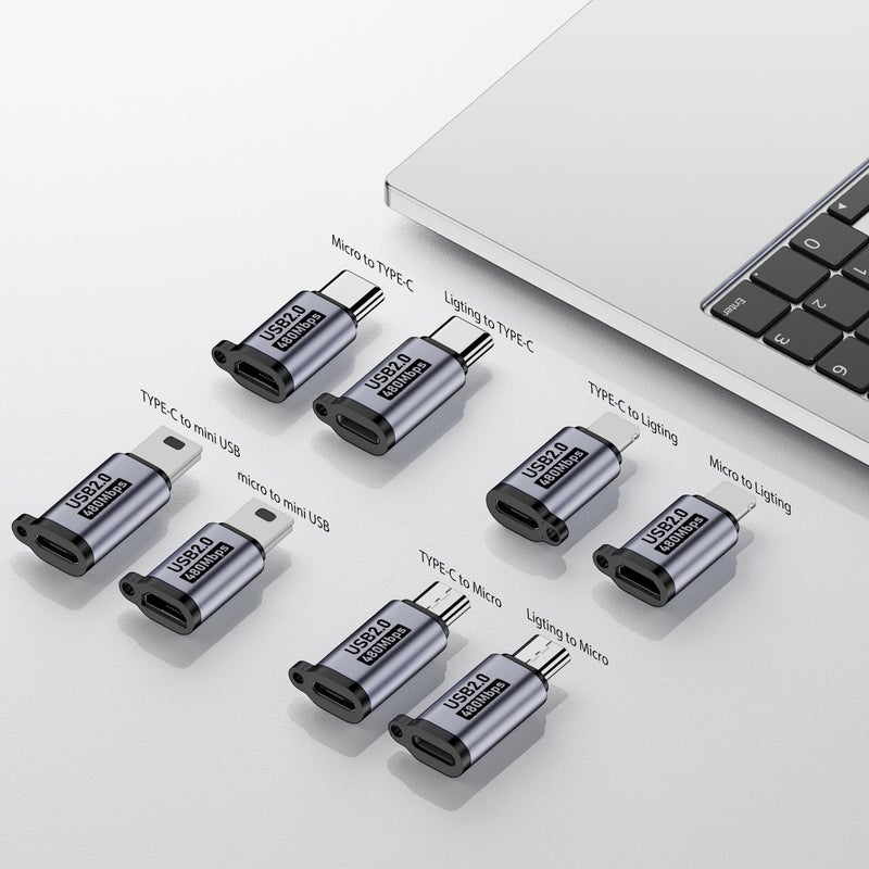 Jadebones USB C to Micro USB/Mini USB/Lighting Adapter, Light-ning to USB C/Micro USB Converter, Micro USB 2.0 to Type C/Lighting/Mini USB Connector (8 Pack) - Image 2
